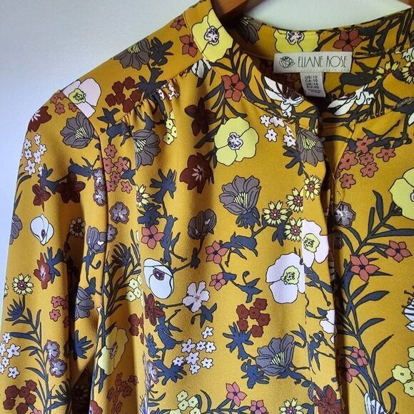 EUC WORN ONCE ELIANE ROSE FLORAL QUARTER BUTTONED PUFFED SLEEVES DRESS SIZE 10/M - Picture 6 of 16